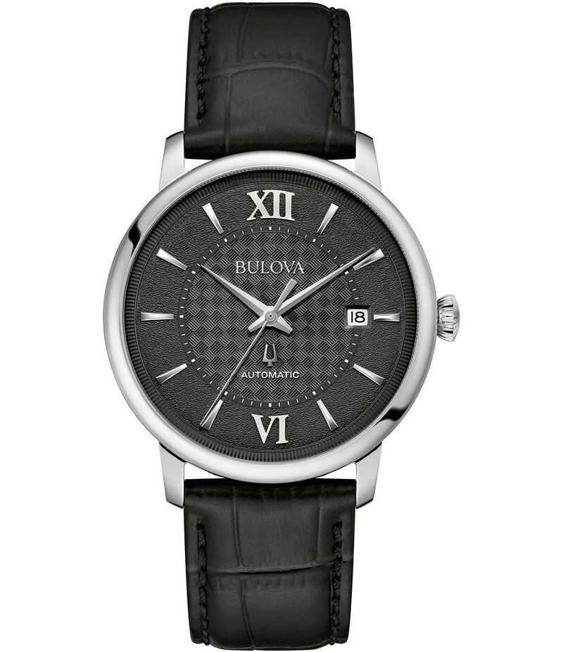 【送料無料】 ブロバ レディース 腕時計 アクセサリー Men's Hudson Automatic Black Leather Strap Watch Black