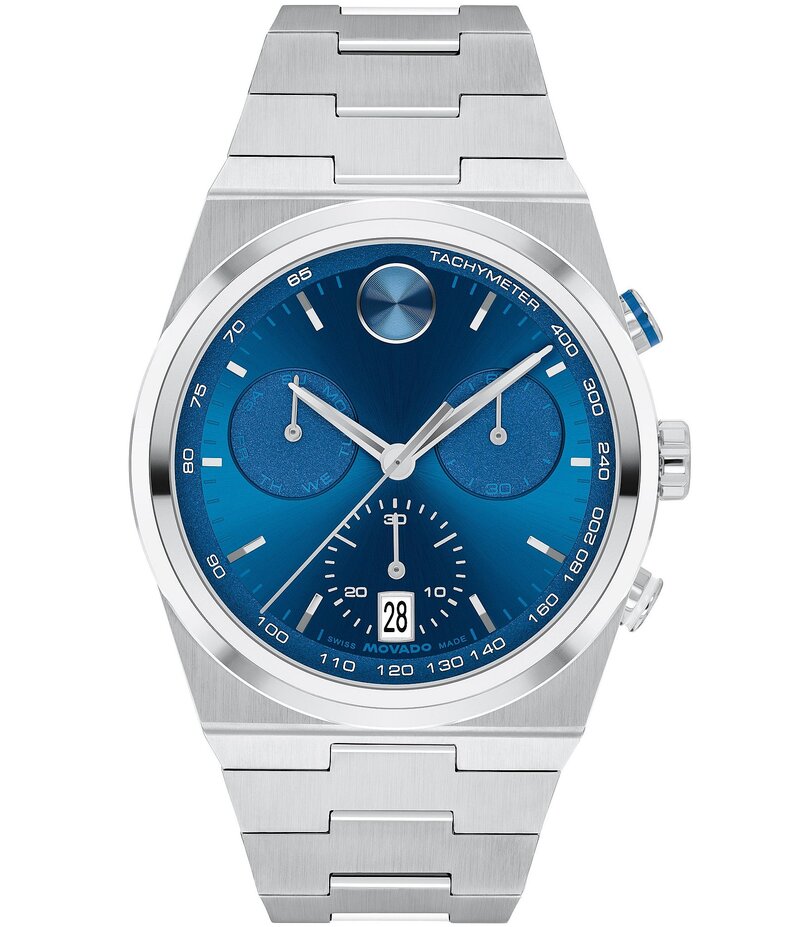 【送料無料】 モバド レディース 腕時計 アクセサリー Bold Men's Blue Quest Quartz Chronograph Stainless Steel Bracelet Watch Silver