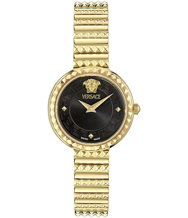 【送料無料】 ヴェルサーチ レディース 腕時計 アクセサリー Women's Greca Goddess Petite Analog Black Dial Gold Tone Stainless Steel Bracelet Watch Gold