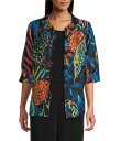 【送料無料】 キャロライン ローズ レディース シャツ トップス Jackie Colorful Exotic Print Cloque Mock Collar...