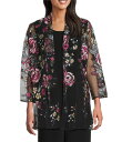 【送料無料】 キャロライン ローズ レディース シャツ トップス Pink Rose Floral Embroidered Mesh Open-Front Sw...