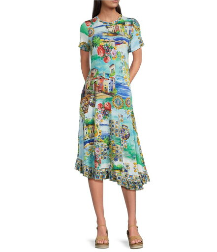 【送料無料】 ジョニーワズ レディース ワンピース トップス Janie Favorite Scenic Print Knit Crew Neck Short Sleeve Asymmetrical Hem Midi Dress Christy 【送料無料】 ジョニーワズ レディース ワンピース トップス Janie Favorite Scenic Print Knit Crew Neck Short Sleeve Asymmetrical Hem Midi Dress Christy