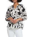 【送料無料】 エヌワイディージェイ レディース シャツ トップス Woven Printed Split V-Neck Button Front 3/4 Sleeve Blouse La Solana