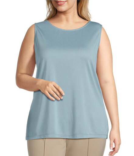 【送料無料】 マルチプルズ レディース シャツ トップス Plus Size Solid Knit Crew Neck Sleeveless Fitted Tank Top Chambray 【送料無料】 マルチプルズ レディース シャツ トップス Plus Size Solid Knit Crew Neck Sleeveless Fitted Tank Top Chambray