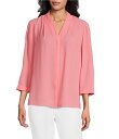【送料無料】 インベストメンツ レディース シャツ トップス Petite Size Caroline Signature V-Neck 3/4 Sleeve Button Front Blouse Strawberry Pink