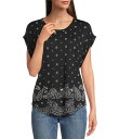 【送料無料】 ラッキーブランド レディース シャツ トップス Sandwash Printed Crew Neck Dolman Short Sleeve Tee Black Combo