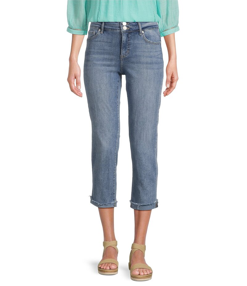 【送料無料】 コード ブルー レディース デニムパンツ ボトムス Soho High Rise Skinny Leg Double Waistband Frayed Capri Jeans Jenna Wash