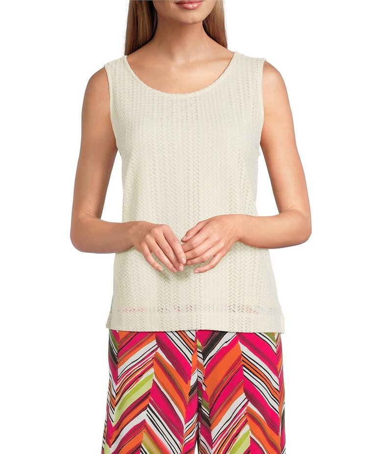 【送料無料】 インベストメンツ レディース シャツ トップス Soft Separates Sleeveless Crew Neck Crochet Top Natural