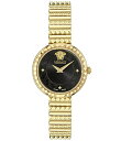 【送料無料】 ヴェルサーチ レディース ブレスレット・バングル・アンクレット アクセサリー Women's Greca Goddess Petite Analog Black Dial Gold Tone Stainless Steel Bracelet Watch Gold/Black(4)