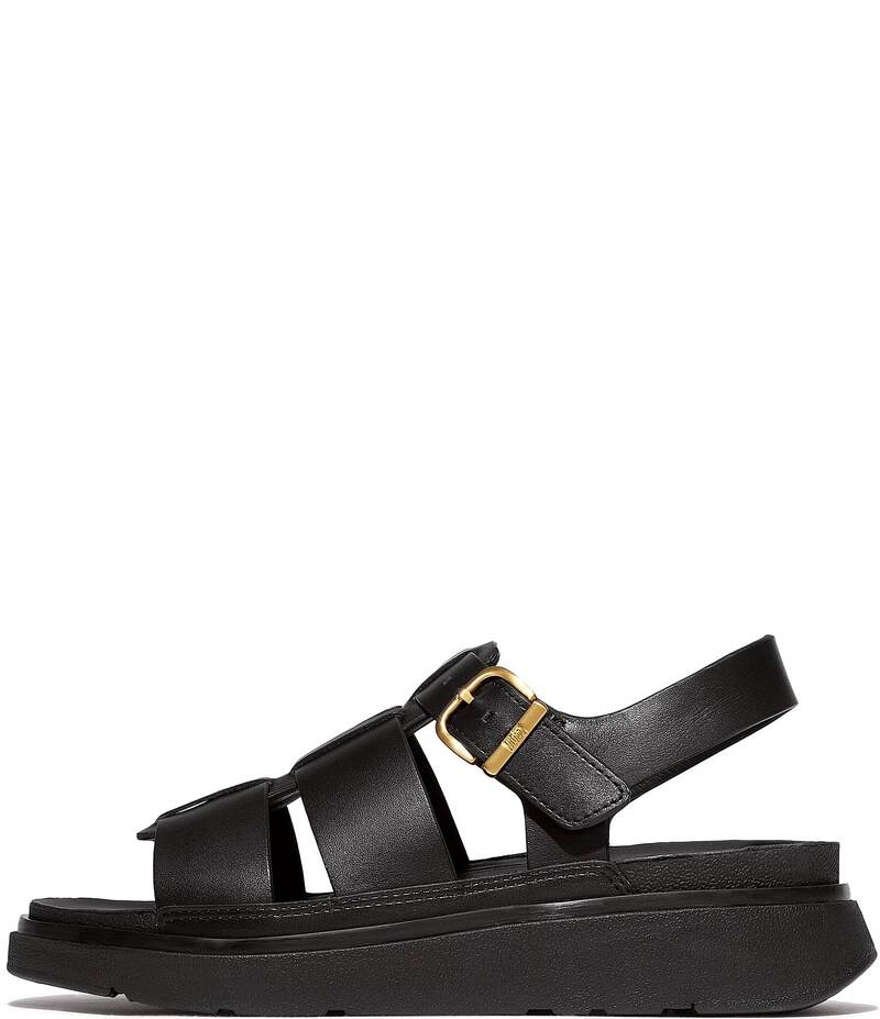 フィットフロップ レディース シューズ サンダル プラットフォーム レザー Fitflop Gen-ff Leather Fisherman Platform Wedge Sandals All Black ブラック