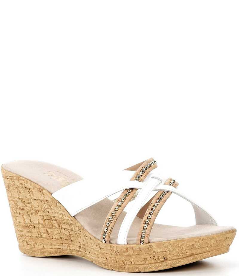 オネックス レディース シューズ サンダル Onex Elaine Cork Cross Banded Wedge Sandals White ホワイト