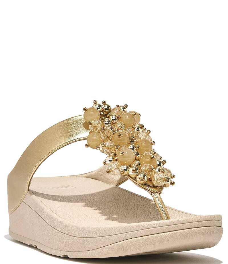 フィットフロップ レディース シューズ サンダル FitFlop Fino Bauble Bead Thong Wedge Sandals Platino