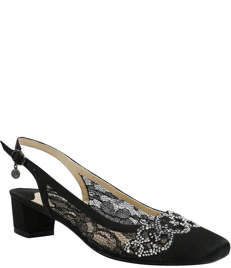 Other - ジェイレニー レディース シューズ ヒール サテン レース J. Renee Faleece Satin Lace Slingback Block Heel Pumps Black ブラック