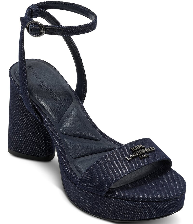 カール ラガーフェルド レディース シューズ サンダル プラットフォーム デニム ヒール KARL LAGERFELD PARIS Hadon Dark Denim Platform High Heel Sandals Dark Navy ネイビー
