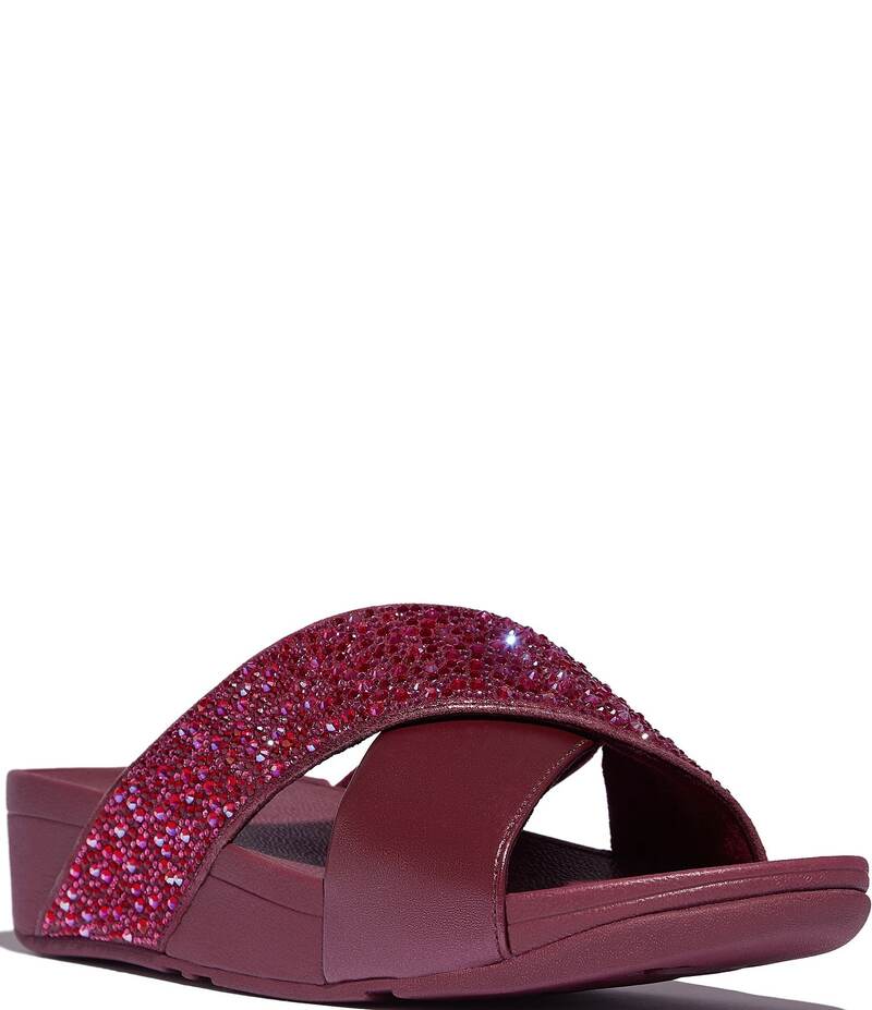 フィットフロップ レディース シューズ サンダル トール Fitflop Lulu Crystal-Mix Metallic Cross Wedge Slides Luxe Plum プラム