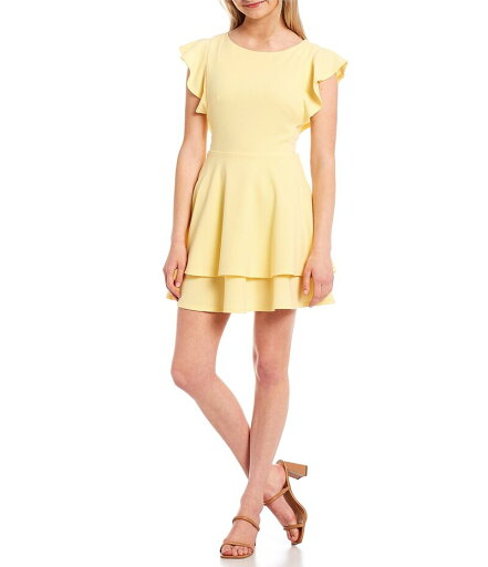 【送料無料】 ミッドナイト ドール レディース ワンピース トップス Flutter Sleeve Double-Hem Fit & Flare Dress Pale Yellow 【送料無料】 ミッドナイト ドール レディース ワンピース トップス Flutter Sleeve Double-Hem Fit & Flare Dress Pale Yellow