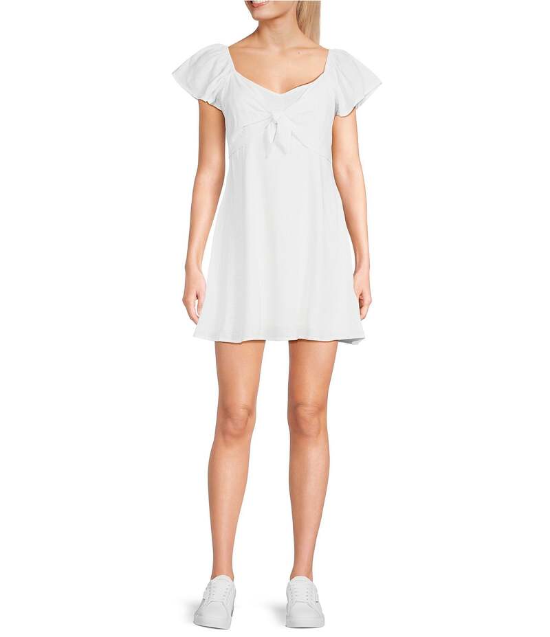 【送料無料】 カッパーキー レディース ワンピース トップス Flutter Sleeve Tie Front Dress White