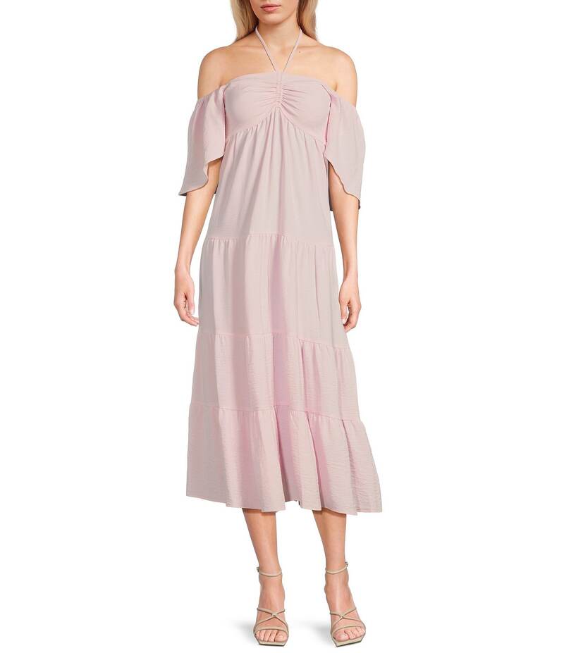 【送料無料】 ジービー レディース ワンピース トップス Tie Neck Short Sleeve Tiered Maxi Dress Baby Pink