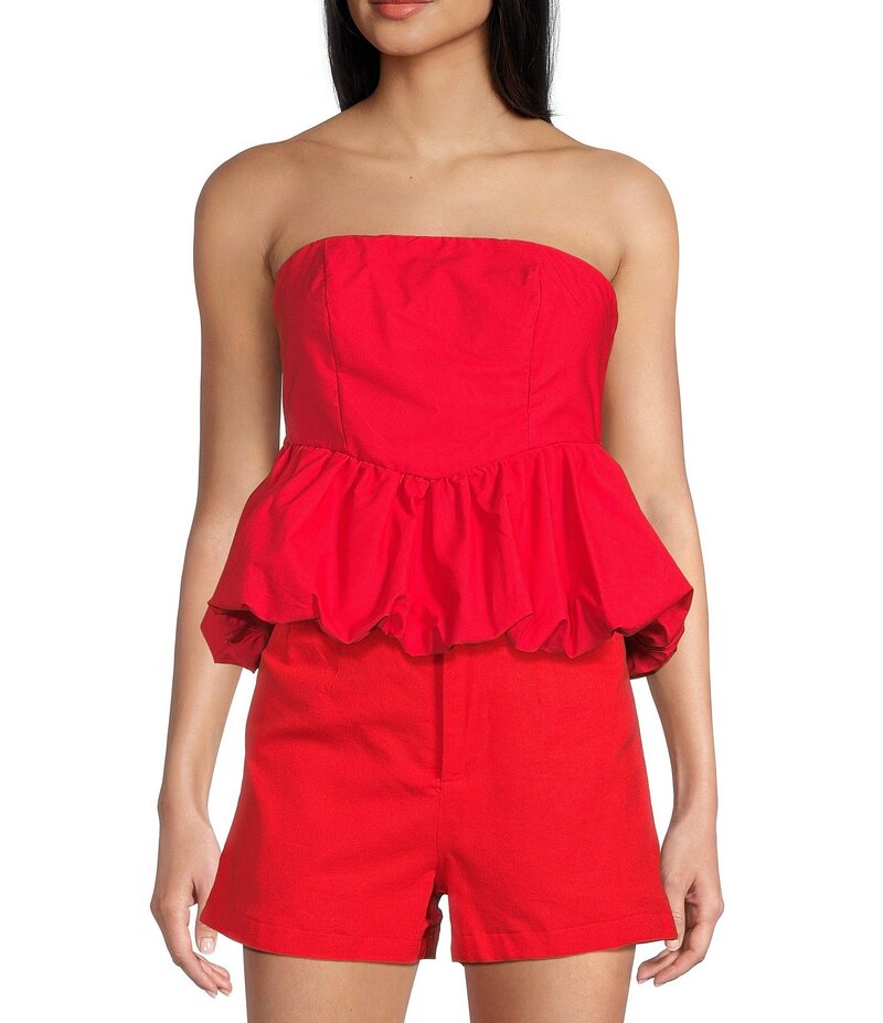 ジービー レディース トップス シャツ ストラップレス GB Strapless Pullover Bubble Hem Peplum Top T..