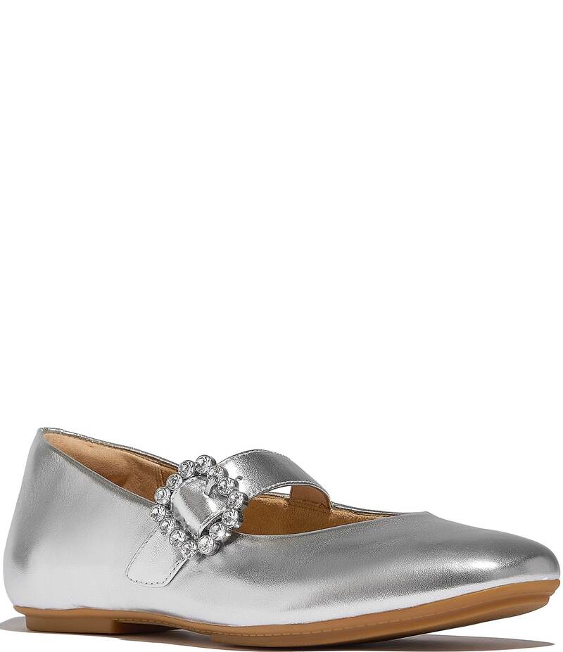 フィットフロップ レディース シューズ パンプス レザー FitFlop Delicato Leather Crystal Buckle Ornament Mary Jane Flats Silver シルバー