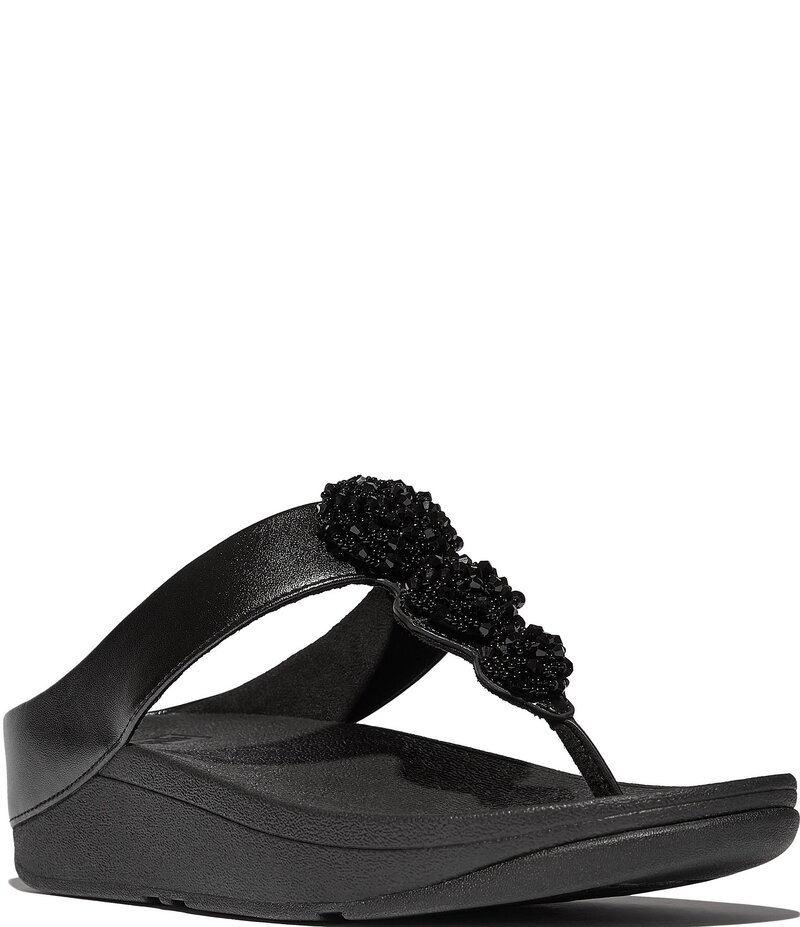 フィットフロップ レディース シューズ サンダル FitFlop Fino Beadie-Button Ornament Thong Wedge Sandals Black ブラック