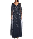 【送料無料】 アドリアナ パペル レディース ワンピース トップス Beaded Mesh V-Neck Long Capelet Sleeves Sheath...