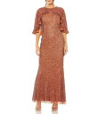 【送料無料】 マックダガル レディース ワンピース トップス Beaded Mesh High Neck Ruffle Cape Gown Nutmeg