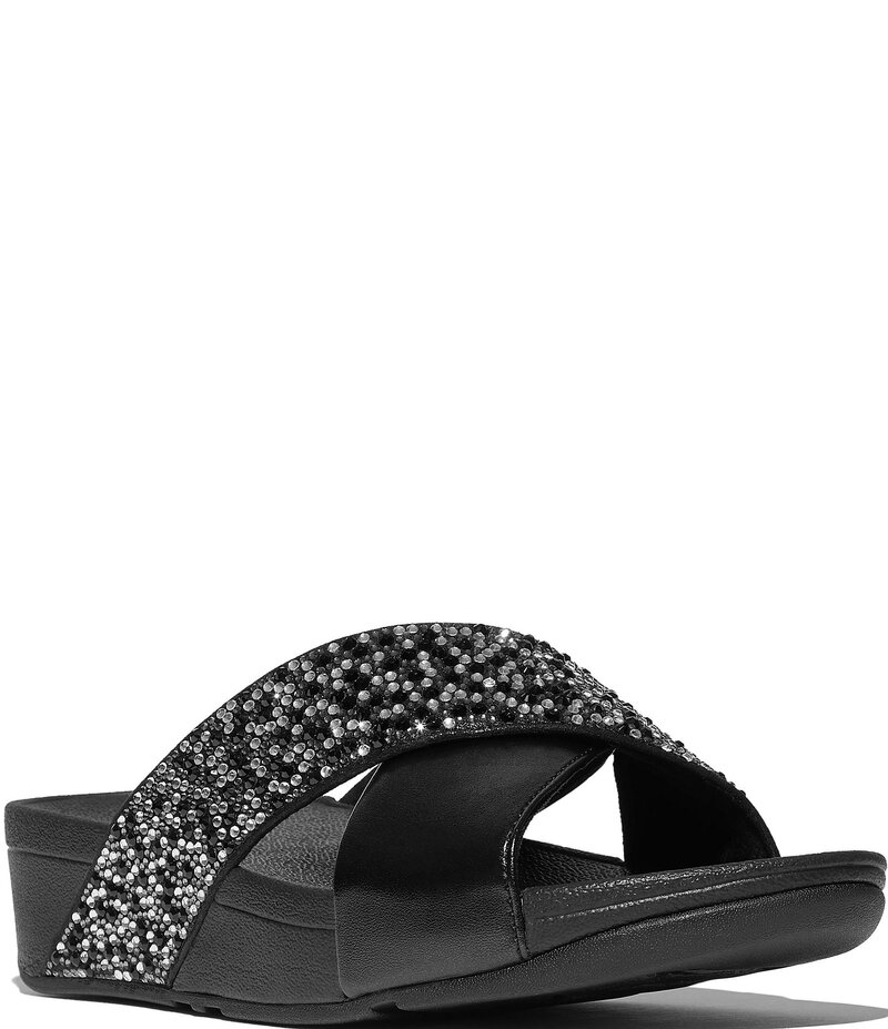 フィットフロップ レディース シューズ サンダル Fitflop Lulu Crystal-Mix Cross Wedge Slide Sandals Black ブラック