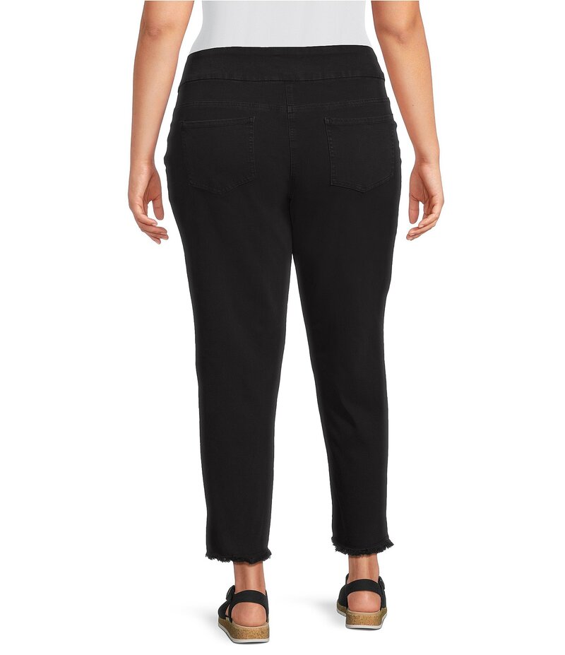 【送料無料】 マルチプルズ レディース カジュアルパンツ ボトムス Plus Size Solid Garment Dyed Straight Leg Fringe Hem Pull-On Ankle Pants Medium Grey Denim