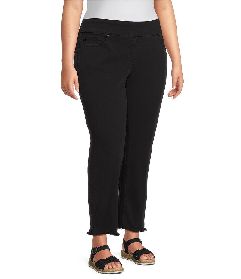 【送料無料】 マルチプルズ レディース カジュアルパンツ ボトムス Plus Size Solid Garment Dyed Straight Leg Fringe Hem Pull-On Ankle Pants Medium Grey Denim