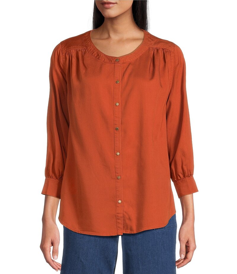 イントロ レディース トップス シャツ Vネック ドレープ Intro Tencel Slub Split Round V-Neck 3/4 Sl..