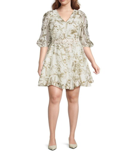 【送料無料】 ルーシーパリ レディース ワンピース トップス Plus Size Alexis 3/4 Sleeve Printed Mini Dress Ivory/Olive 【送料無料】 ルーシーパリ レディース ワンピース トップス Plus Size Alexis 3/4 Sleeve Printed Mini Dress Ivory/Olive