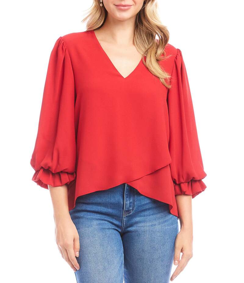 カレンケーン レディース トップス シャツ Vネック アシンメトリー Karen Kane V-Neck 3/4 Lantern Sle..