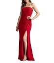 【送料無料】 タダシショージ レディース ワンピース トップス Strapless Pleated Crepe Front Slit Gown Cherry