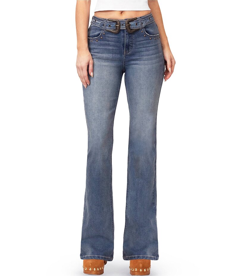スティーブ マデン レディース ボトムス デニムパンツ ブーツカット ブーツ ジーンズ Stevie Jeans By Steve Madden High Rise Self Belted Bootcut Western Jeans Medium Wash