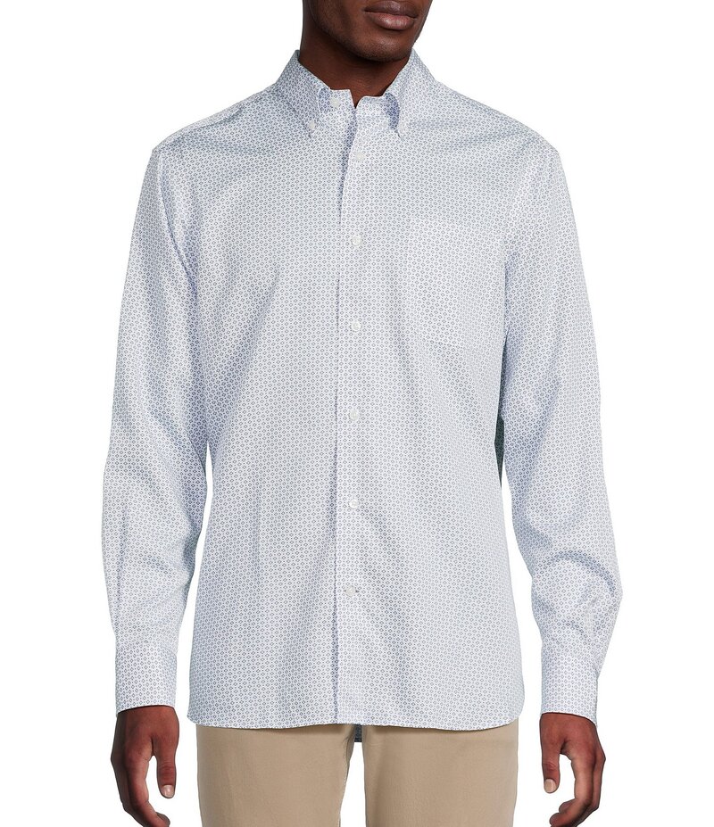 ダニエル クレミュ メンズ トップス シャツ プリント Tシャツ Daniel Cremieux Signature Label Sateen Geometric Print Long Sleeve Woven Shirt Lucent White ホワイト