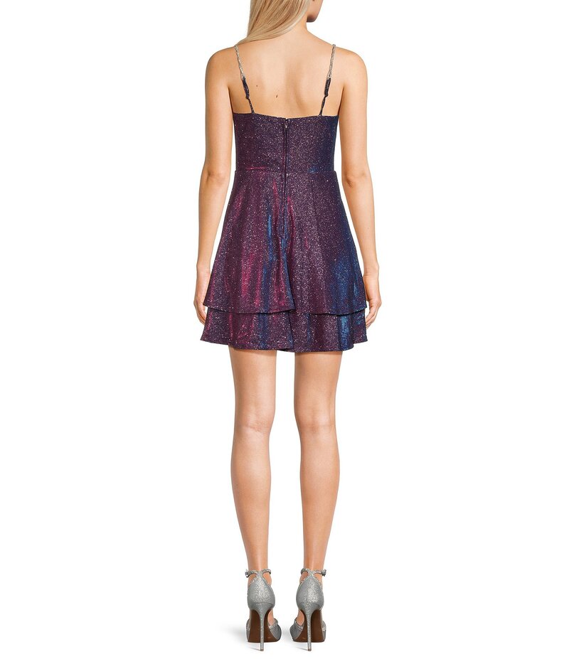 【送料無料】 シティヴァイブ レディース ワンピース トップス Jeweled Straps Corset Sherri Shine Layered Party Skirt Dress Grape