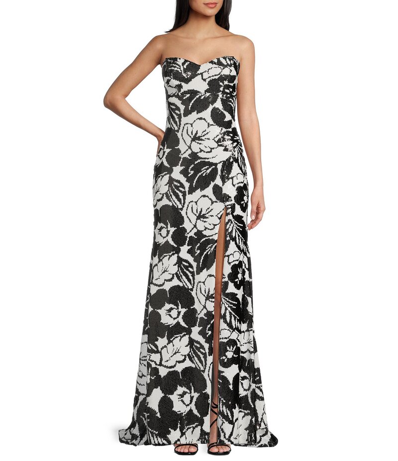 【送料無料】 ハニーアンドロージー レディース ワンピース トップス Floral Sequin Strapless Mermaid Dress Black/White