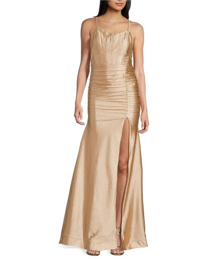 【送料無料】 ハニーアンドロージー レディース ワンピース トップス Glitter Knit Scoop Neck Spaghetti Strap Low Back Shirred Gown Sand/Gold 【送料無料】 ハニーアンドロージー レディース ワンピース トップス Glitter Knit Scoop Neck Spaghetti Strap Low Back Shirred Gown Sand/Gold
