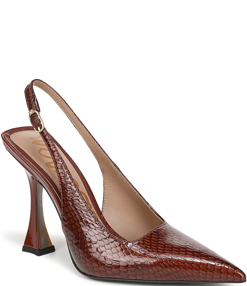 サムエデルマン レディース シューズ ヒール プリント レザー Sam Edelman Odette Patent Python Print Leather Slingback Pumps Antique Copper