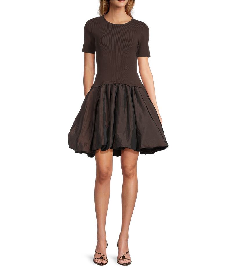 アントニオ メラーニ レディース トップス ワンピース クルーネック ミニワンピース ミニ ニット Antonio Melani Nikki Knit Crew Neck Short Sleeve Fit And Flare Mini Dress Chocolate チョコレート