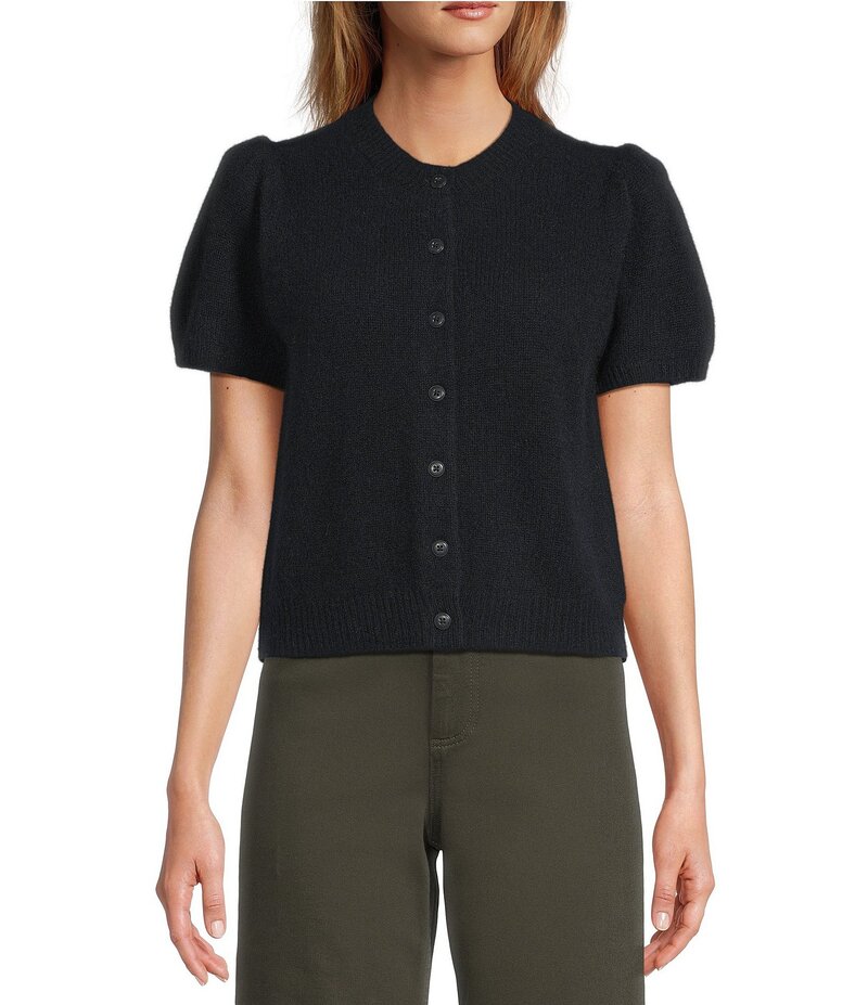 アントニオ メラーニ レディース アウター ニット・セーター カーディガン Antonio Melani Stella Short Puff Sleeve Crew Neckline Button Front Cashmere Cardigan Black ブラック(4)