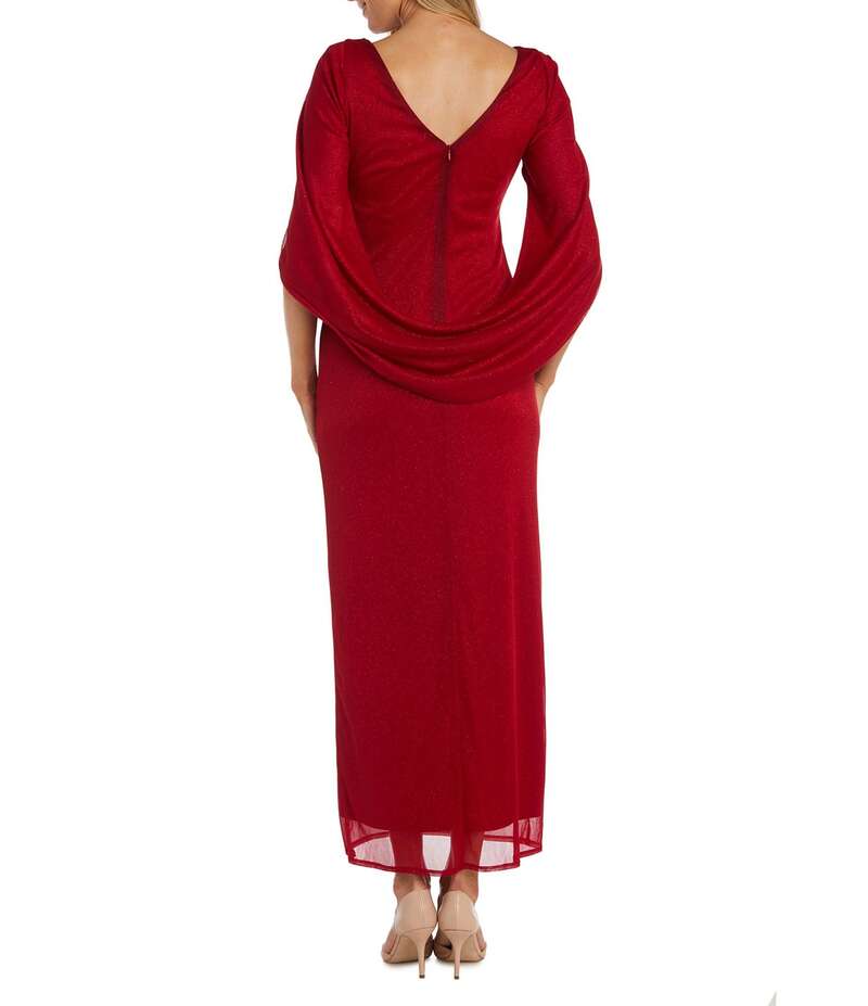 【送料無料】 アールアンドエムリチャーズ レディース ワンピース トップス Cape Sleeve Crew Neck Draped Back Gown Red
