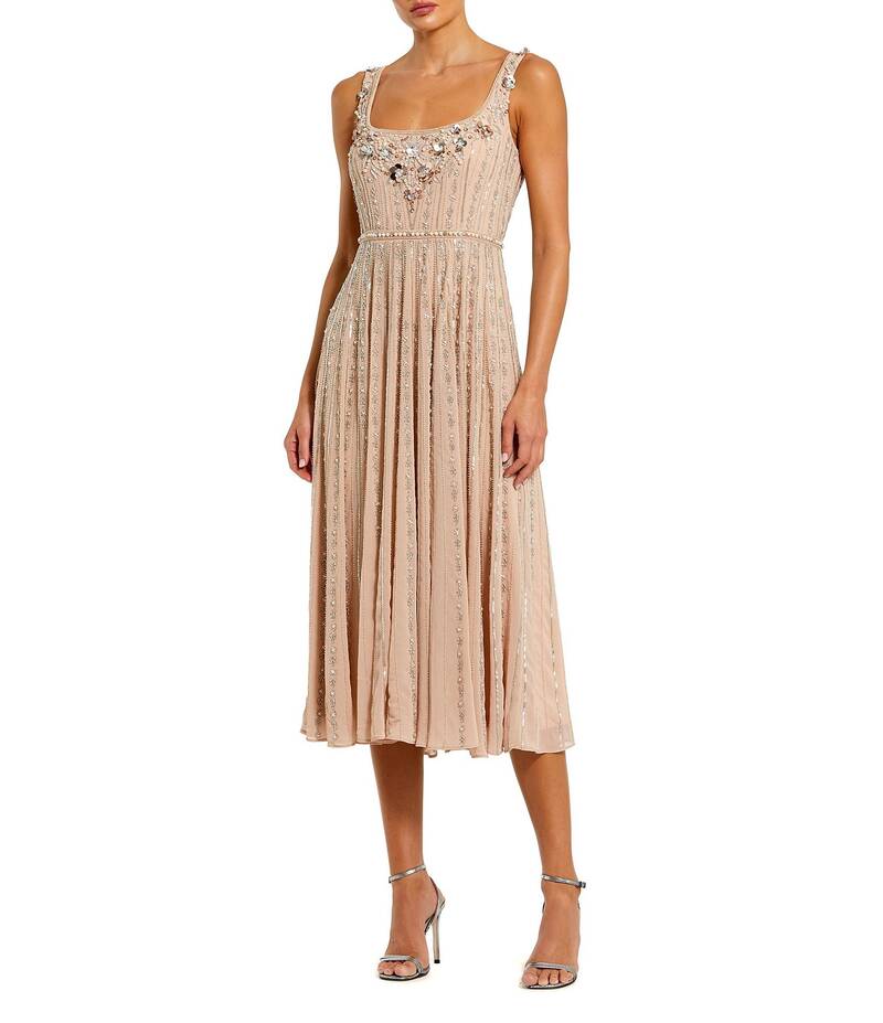 【送料無料】 マックダガル レディース ワンピース トップス Sleeveless Square Neck Embellished Mesh A-Line Dress Rose