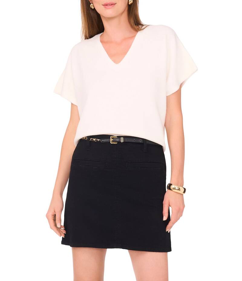 ヴィンスカムート レディース アウター ニット・セーター Vネック Vince Camuto V-Neck Dolman Short Sleeve Top Antique White ホワイト