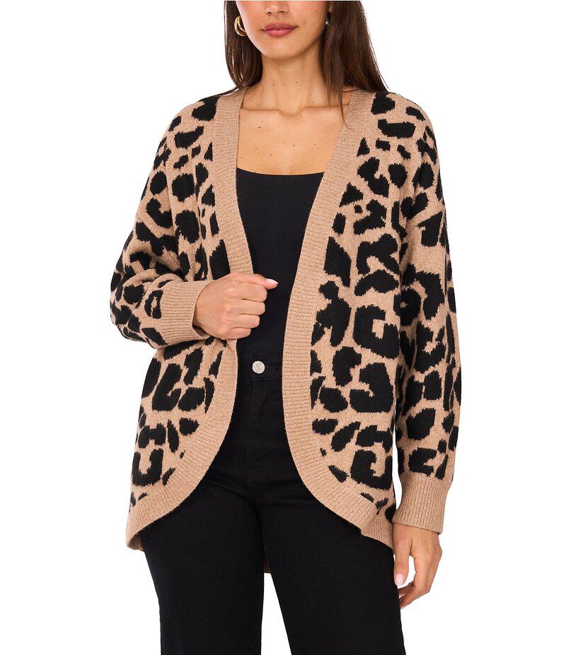 ヴィンスカムート レディース アウター ニット・セーター ドレープ プリント カーディガン ニット Vince Camuto Knit Leopard Print Drape Open Front Cardigan Medium Tape Heather ヘザー(4)