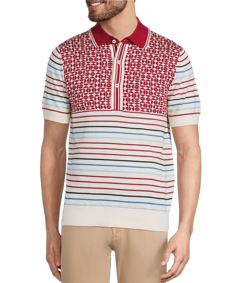 ムラノ メンズ トップス シャツ ポロシャツ The Murano Show Collection Jacquard Striped Short Sleeve Polo Shirt Cream クリーム