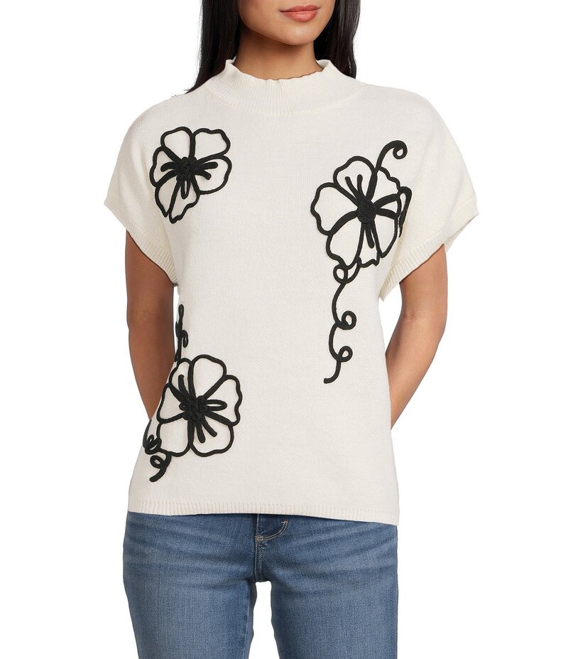 ブルーペッペーブルーペッパー レディース アウター ニット・セーター モックネック フラワー柄 セータ..