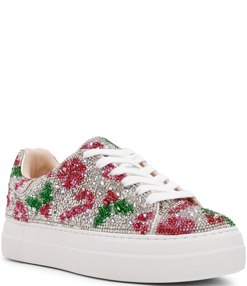 ベッツィジョンソン レディース ボトムス カジュアルパンツ プラットフォーム プリント スニーカー Blue by Betsey Johnson Sidny Holiday Holly Print Rhinestone Platform Sneakers Holly ブルー