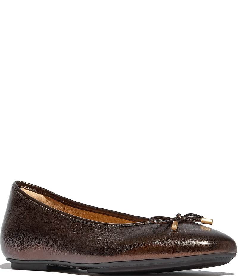 フィットフロップ レディース シューズ パンプス トール レザー FitFlop Delicato Soft Metallic Leather Bow Hidden Wedge Ballet Flats Chocolate Brown ブラウン